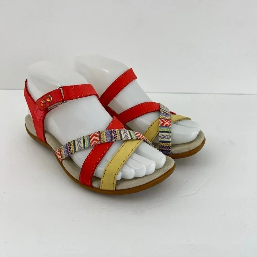 Abeo Womens‎  Laguna Sandals Multi Color Orange  Size US 5  Neutral Footbed